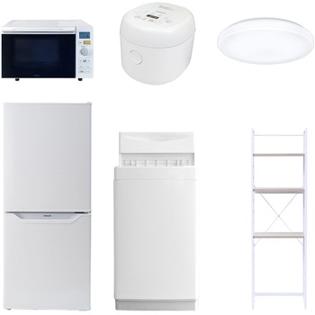 【家電セット】6点セット (6kg洗濯機 106L冷蔵庫 オーブンレンジ 炊飯器 シーリングライト 家電収納ラック) YAMAZEN(山善)