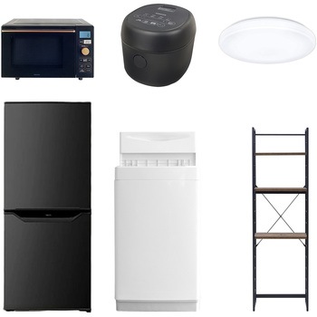 【家電セット】6点セット (6kg洗濯機 106L冷蔵庫 オーブンレンジ 炊飯器 シーリングライト 家電収納ラック) YAMAZEN(山善)
