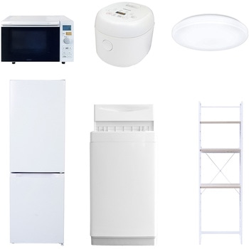 【家電セット】6点セット (6kg洗濯機 157L冷蔵庫 オーブンレンジ 炊飯器 シーリングライト 家電収納ラック) YAMAZEN(山善)