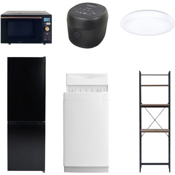 【家電セット】6点セット (6kg洗濯機 157L冷蔵庫 オーブンレンジ 炊飯器 シーリングライト 家電収納ラック) YAMAZEN(山善)