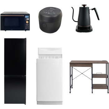 【家電セット】6点セット (6kg洗濯機 157L冷蔵庫 オーブンレンジ 炊飯器 温調ケトル レンジラック) - YAMAZEN(山善)