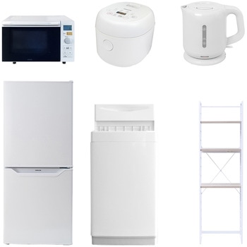 【家電セット】6点セット (6kg洗濯機 106L冷蔵庫 オーブンレンジ 炊飯器 電気ケトル 家電収納ラック) YAMAZEN(山善)