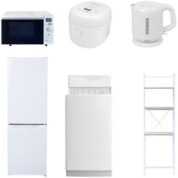 【家電セット】6点セット (6kg洗濯機 157L冷蔵庫 オーブンレンジ 炊飯器 電気ケトル 家電収納ラック) YAMAZEN(山善)