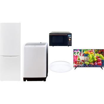 【家電セット】5点セット (8kg洗濯機 173L冷蔵庫 オーブンレンジ シーリングライト 32型液晶テレビ) YAMAZEN(山善)
