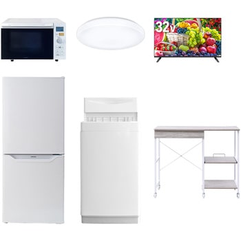【家電セット】6点セット (6kg洗濯機 106L冷蔵庫 オーブンレンジ シーリングライト 32型液晶テレビ レンジラック) YAMAZEN(山善)