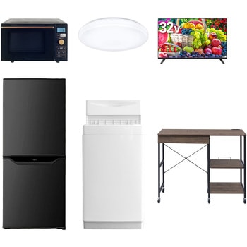 【家電セット】6点セット (6kg洗濯機 106L冷蔵庫 オーブンレンジ シーリングライト 32型液晶テレビ レンジラック) YAMAZEN(山善)