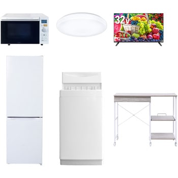 【家電セット】6点セット (6kg洗濯機 157L冷蔵庫 オーブンレンジ シーリングライト 32型液晶テレビ レンジラック) YAMAZEN(山善)