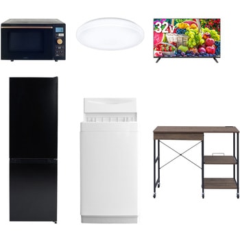 【家電セット】6点セット (6kg洗濯機 157L冷蔵庫 オーブンレンジ シーリングライト 32型液晶テレビ レンジラック) YAMAZEN(山善)