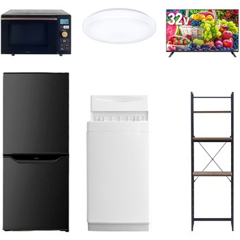 【家電セット】6点セット (6kg洗濯機 106L冷蔵庫 オーブンレンジ シーリングライト 32型液晶テレビ 家電収納ラック) YAMAZEN(山善)