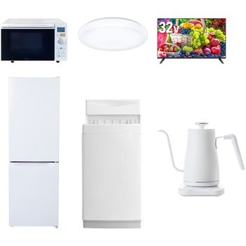 【家電セット】6点セット (6kg洗濯機 157L冷蔵庫 オーブンレンジ シーリングライト 32型液晶テレビ 温調ケトル) YAMAZEN(山善)