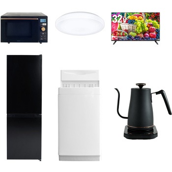 【家電セット】6点セット (6kg洗濯機 157L冷蔵庫 オーブンレンジ シーリングライト 32型液晶テレビ 温調ケトル) YAMAZEN(山善)