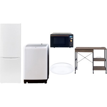 【家電セット】5点セット (8kg洗濯機 173L冷蔵庫 オーブンレンジ シーリングライト レンジラック) YAMAZEN(山善)