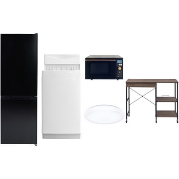 【家電セット】5点セット (6kg洗濯機 157L冷蔵庫 オーブンレンジ シーリングライト レンジラック) YAMAZEN(山善)