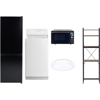 【家電セット】5点セット (6kg洗濯機 157L冷蔵庫 オーブンレンジ シーリングライト 家電収納ラック) YAMAZEN(山善)
