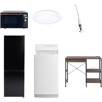 【家電セット】6点セット (6kg洗濯機 157L冷蔵庫 オーブンレンジ シーリングライト スティッククリーナー レンジラック) YAMAZEN(山善)