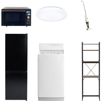 【家電セット】6点セット (6kg洗濯機 157L冷蔵庫 オーブンレンジ シーリングライト スティッククリーナー 家電収納ラック) YAMAZEN(山善)