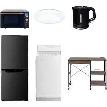 【家電セット】6点セット (6kg洗濯機 106L冷蔵庫 オーブンレンジ シーリングライト 電気ケトル レンジラック) YAMAZEN(山善)