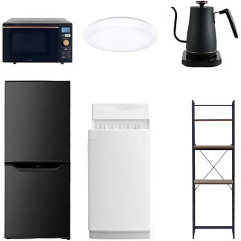 【家電セット】6点セット (6kg洗濯機 106L冷蔵庫 オーブンレンジ シーリングライト 温調ケトル 家電収納ラック) YAMAZEN(山善)