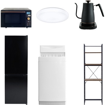【家電セット】6点セット (6kg洗濯機 157L冷蔵庫 オーブンレンジ シーリングライト 温調ケトル 家電収納ラック) YAMAZEN(山善)
