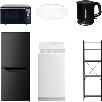 【家電セット】6点セット (6kg洗濯機 106L冷蔵庫 オーブンレンジ シーリングライト 電気ケトル 家電収納ラック) YAMAZEN(山善)