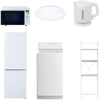 【家電セット】6点セット (6kg洗濯機 157L冷蔵庫 オーブンレンジ シーリングライト 電気ケトル 家電収納ラック) YAMAZEN(山善)
