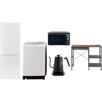 【家電セット】5点セット (8kg洗濯機 173L冷蔵庫 オーブンレンジ 温調ケトル レンジラック) YAMAZEN(山善)