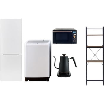 【家電セット】5点セット (8kg洗濯機 173L冷蔵庫 オーブンレンジ 温調ケトル 家電収納ラック) YAMAZEN(山善)