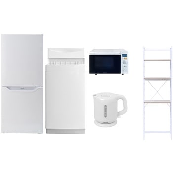【家電セット】5点セット (6kg洗濯機 106L冷蔵庫 オーブンレンジ 電気ケトル 家電収納ラック) YAMAZEN(山善)