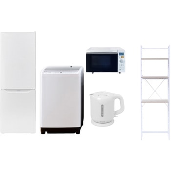 【家電セット】5点セット (8kg洗濯機 173L冷蔵庫 オーブンレンジ 電気ケトル 家電収納ラック) YAMAZEN(山善)