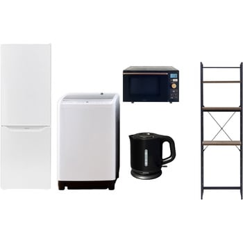 【家電セット】5点セット (8kg洗濯機 173L冷蔵庫 オーブンレンジ 電気ケトル 家電収納ラック) YAMAZEN(山善)
