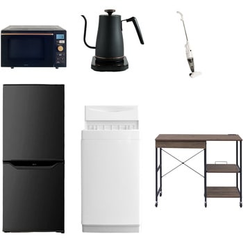 【家電セット】6点セット (6kg洗濯機 106L冷蔵庫 オーブンレンジ 温調ケトル スティッククリーナー レンジラック) - YAMAZEN(山善)
