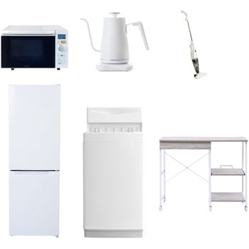 【家電セット】6点セット (6kg洗濯機 157L冷蔵庫 オーブンレンジ 温調ケトル スティッククリーナー レンジラック) YAMAZEN(山善)