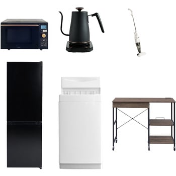 【家電セット】6点セット (6kg洗濯機 157L冷蔵庫 オーブンレンジ 温調ケトル スティッククリーナー レンジラック) YAMAZEN(山善)
