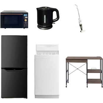 【家電セット】6点セット (6kg洗濯機 106L冷蔵庫 オーブンレンジ 電気ケトル スティッククリーナー レンジラック) - YAMAZEN(山善)
