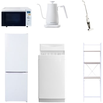 【家電セット】6点セット (6kg洗濯機 157L冷蔵庫 オーブンレンジ 温調ケトル スティッククリーナー 家電収納ラック) - YAMAZEN(山善)