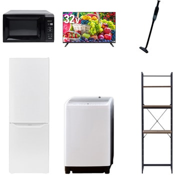 【家電セット】6点セット (8kg洗濯機 173L冷蔵庫 電子レンジ 32型液晶テレビ 軽量クリーナー 家電収納ラック) YAMAZEN(山善)