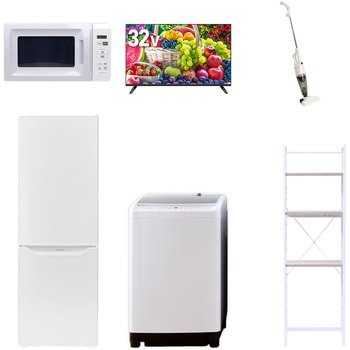 【家電セット】6点セット (8kg洗濯機 173L冷蔵庫 電子レンジ 32型液晶テレビ スティッククリーナー 家電収納ラック) YAMAZEN(山善)