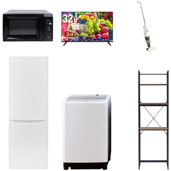 【家電セット】6点セット (8kg洗濯機 173L冷蔵庫 電子レンジ 32型液晶テレビ スティッククリーナー 家電収納ラック) YAMAZEN(山善)