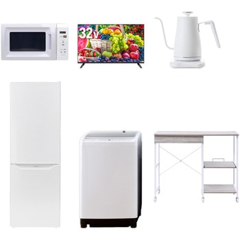 【家電セット】6点セット (8kg洗濯機 173L冷蔵庫 電子レンジ 32型液晶テレビ 温調ケトル レンジラック) YAMAZEN(山善)
