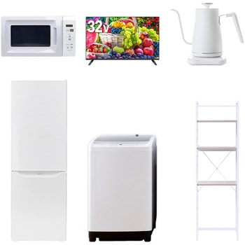 【家電セット】6点セット (8kg洗濯機 173L冷蔵庫 電子レンジ 32型液晶テレビ 温調ケトル 家電収納ラック) YAMAZEN(山善)