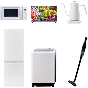 【家電セット】6点セット (8kg洗濯機 173L冷蔵庫 電子レンジ 32型液晶テレビ 温調ケトル 軽量クリーナー) YAMAZEN(山善)