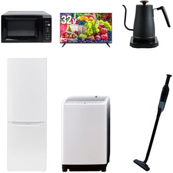 【家電セット】6点セット (8kg洗濯機 173L冷蔵庫 電子レンジ 32型液晶テレビ 温調ケトル 軽量クリーナー) YAMAZEN(山善)