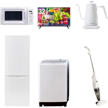 【家電セット】6点セット (8kg洗濯機 173L冷蔵庫 電子レンジ 32型液晶テレビ 温調ケトル スティッククリーナー) YAMAZEN(山善)