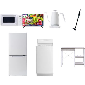 【家電セット】7点セット (6kg洗濯機 106L冷蔵庫 電子レンジ 32型液晶テレビ 温調ケトル 軽量クリーナー レンジラック) YAMAZEN(山善)