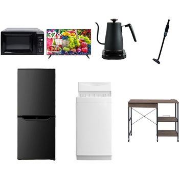 【家電セット】7点セット (6kg洗濯機 106L冷蔵庫 電子レンジ 32型液晶テレビ 温調ケトル 軽量クリーナー レンジラック) YAMAZEN(山善)