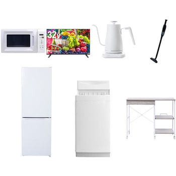 【家電セット】7点セット (6kg洗濯機 157L冷蔵庫 電子レンジ 32型液晶テレビ 温調ケトル 軽量クリーナー レンジラック) YAMAZEN(山善)