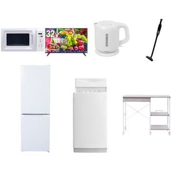 【家電セット】7点セット (6kg洗濯機 157L冷蔵庫 電子レンジ 32型液晶テレビ 電気ケトル 軽量クリーナー レンジラック) YAMAZEN(山善)