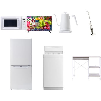 【家電セット】7点セット (6kg洗濯機 106L冷蔵庫 電子レンジ 32型液晶テレビ 温調ケトル スティッククリーナー レンジラック) YAMAZEN(山善)