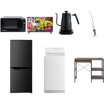 【家電セット】7点セット (6kg洗濯機 106L冷蔵庫 電子レンジ 32型液晶テレビ 温調ケトル スティッククリーナー レンジラック) YAMAZEN(山善)