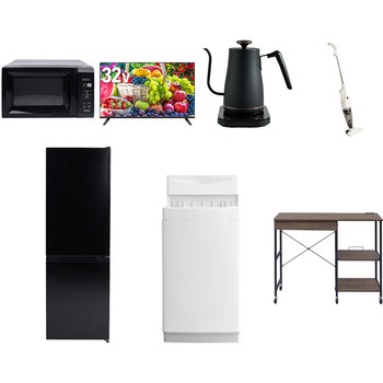 【家電セット】7点セット (6kg洗濯機 157L冷蔵庫 電子レンジ 32型液晶テレビ 温調ケトル スティッククリーナー レンジラック) YAMAZEN(山善)